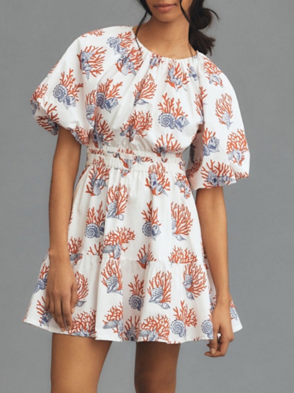 Anthropologie Priya Israni Coral Seashell Puff Sleeve Cutout Mini Dress S - Picture 5 of 14